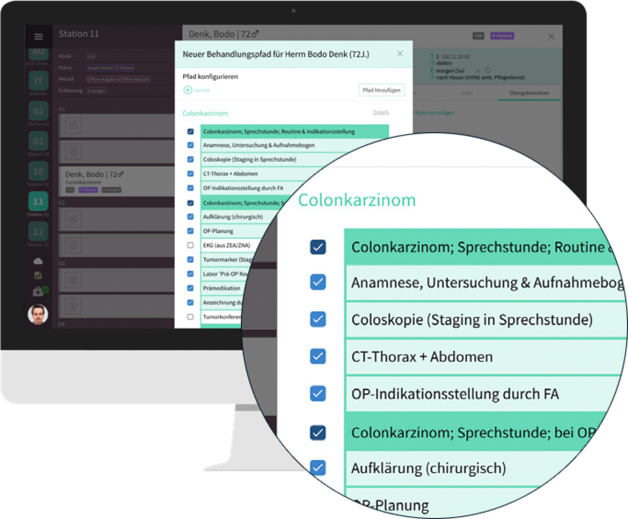 Behandlungspfad in Kumi Clinical für ein Cononkarzinom.