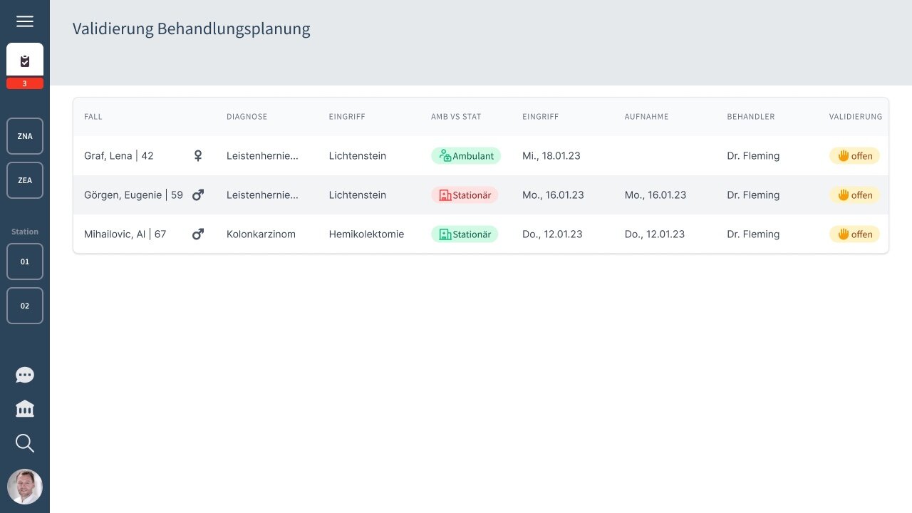 Ausstehende Validierung von Patient:innen in Kumi Clinical.